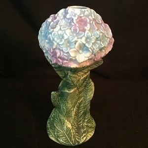Vintage  Italian Pottery Candelabra Hydrangea, Hand Painted by Ancora.